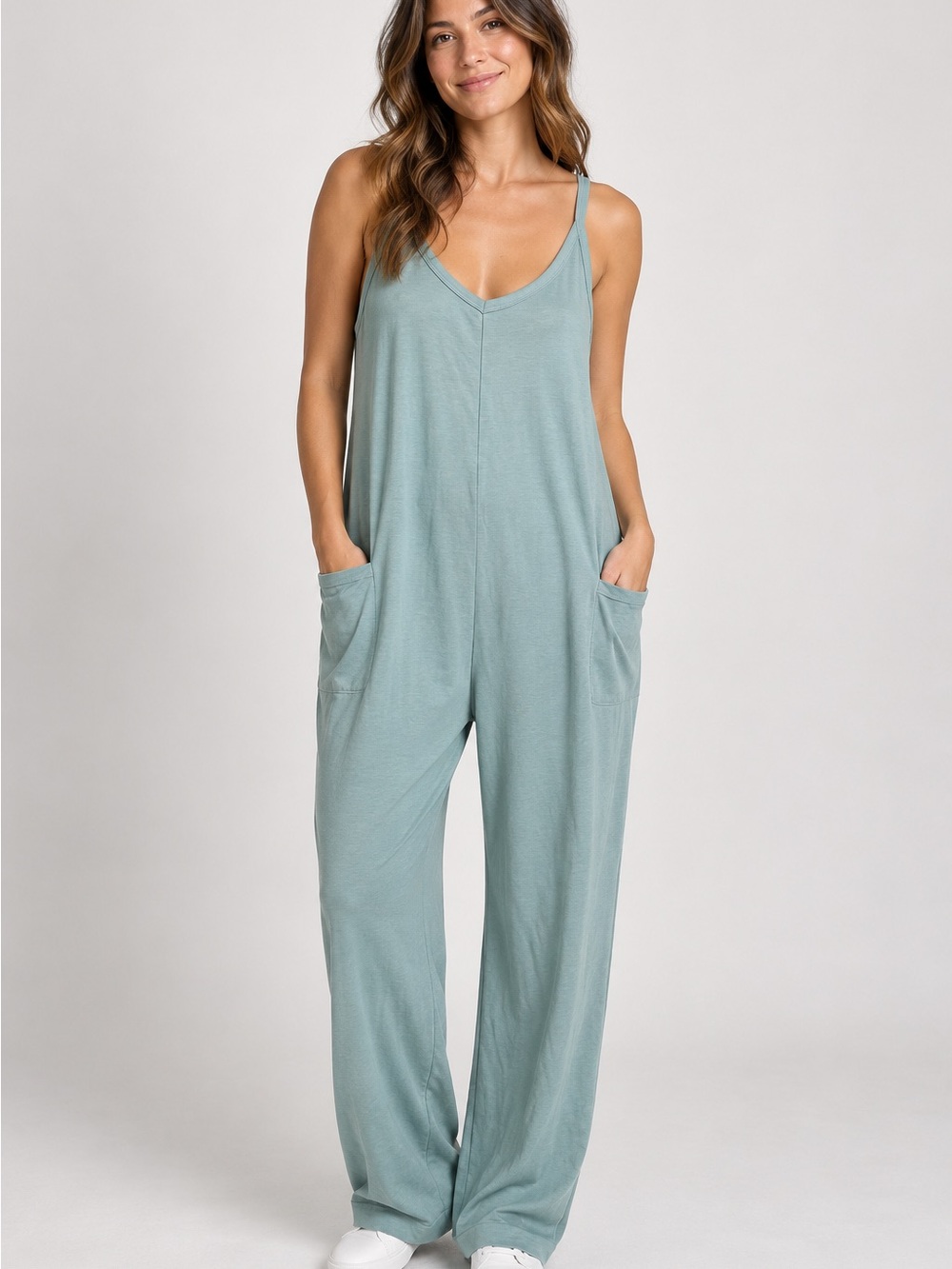 Sincerely Jules Sage Green V-Neck Wide-Leg Jumpsuit Large